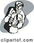 Vector Clip Art of Retro Cartoon Male Athlete Boxer Guy over Gray by Patrimonio