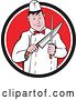Vector Clip Art of Retro Cartoon Male Butcher Sharpening a Knife in a Black White and Red Circle by Patrimonio