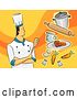 Vector Clip Art of Retro Cartoon Male Chef with Food by BNP Design Studio