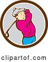 Vector Clip Art of Retro Cartoon Male Golfer Swinging a Club in a Brown White and Gray Circle by Patrimonio