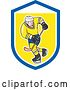Vector Clip Art of Retro Cartoon Male Hockey Player in Blue and Yellow, in a Shield by Patrimonio