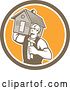 Vector Clip Art of Retro Cartoon Male Home Builder Carrying a House and Hammer in a Circle by Patrimonio