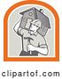 Vector Clip Art of Retro Cartoon Male Home Bulider Carrying a House and Hammer in a Crest by Patrimonio
