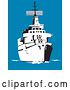 Vector Clip Art of Retro Cartoon Military Battleship at Sea by Patrimonio