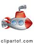 Vector Clip Art of Retro Cartoon Red and Silver Submarine with a Periscope by AtStockIllustration