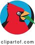 Vector Clip Art of Retro Cartoon Red Cardinal Bird with a Blade of Grass in His Mouth, in a Black and Blue Circle by Patrimonio