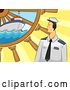 Vector Clip Art of Retro Cartoon Sailor with a Ship and Helm by BNP Design Studio