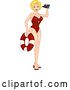 Vector Clip Art of Retro Cartoon Sexy Lifeguard Pinup with a Life Buoy and Binoculars by BNP Design Studio