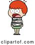 Vector Clip Art of Retro Cartoon Shocked Boy with Stack of Books by Lineartestpilot