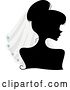 Vector Clip Art of Retro Cartoon Silhouetted Bride Lady Wearing a Veil by BNP Design Studio