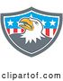Vector Clip Art of Retro Cartoon Tough Bald Eagle in a Gray White and American Flag Shield by Patrimonio