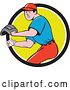 Vector Clip Art of Retro Cartoon White Male Baseball Player Pitching in a Black White and Green Circle by Patrimonio