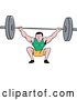 Vector Clip Art of Retro Cartoon White Strongman Bodybuilder Lifting a Barbell over His Head and Doing Squats by Patrimonio