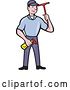 Vector Clip Art of Retro Cartoon Window Cleaner Worker with a Squeegee and Spray Bottle by Patrimonio