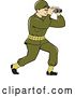 Vector Clip Art of Retro Cartoon World War One American Soldier Looking Through the Binoculars by Patrimonio