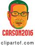 Vector Clip Art of Retro Cartoon WPA Styled Portrait of Republican Presidential Nominee Ben Carson over Text by Patrimonio