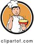 Vector Clip Art of Retro Chef Holding up a Finger and a Bowl of Hot Noodle Soup by Patrimonio