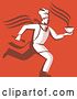 Vector Clip Art of Retro Chef Running with Hot Soup over Orange Red by Patrimonio