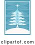 Vector Clip Art of Retro Christmas Tree with a Star on Top, on a White Hill with a Blue Branch Patterned Background by KJ Pargeter