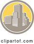 Vector Clip Art of Retro City in a Tan White and Yellow Circle by Patrimonio