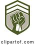 Vector Clip Art of Retro Clenched Fist Holding Military Dog Tags in a Green White and Taupe Crest by Patrimonio