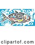 Vector Clip Art of Retro Colorful Tribal Art Style Giant Trevally Kingfish and Blue Water by Patrimonio