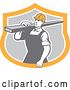 Vector Clip Art of Retro Construction Worker Carrying a Beam in a Shield by Patrimonio