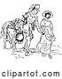 Vector Clip Art of Retro Couple Holding Hands and Leading a Horse by Prawny Vintage