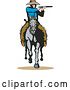 Vector Clip Art of Retro Cowboy Shooting on Horseback by Patrimonio