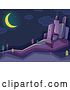 Vector Clip Art of Retro Crescent Moon Shining over a Dark City at Night by BNP Design Studio