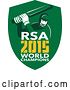 Vector Clip Art of Retro Cricket Player Batsman in a Green Shield with RSA 2015 World Champions Text by Patrimonio