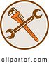 Vector Clip Art of Retro Crossed Plumber Monkey Wrench and Spanner Wrench in a Brown White and Taupe Circle by Patrimonio