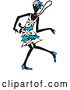 Vector Clip Art of Retro Dancing Flapper Lady in a White and Blue Dress, Floral Hat and Heels, Moving on the Dance Floor with Her Necklace Flying Around Her Neck by Steve Klinkel