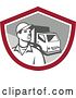 Vector Clip Art of Retro Delivery Guy and Truck in a Shield by Patrimonio