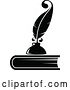 Vector Clip Art of Retro Feather Quill Pen and Ink Well on a Book by Vector Tradition SM