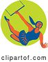 Vector Clip Art of Retro Female Acrobat Flying on a Trapeze and Emerging from a Green Circle by Patrimonio