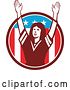 Vector Clip Art of Retro Female American Football Fan Cheering with Her Arms up in an American Circle by Patrimonio