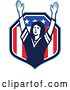 Vector Clip Art of Retro Female American Football Fan Cheering with Her Arms up in an American Shield by Patrimonio