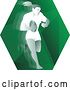 Vector Clip Art of Retro Female Rugby Player Running in a Green Hexagon by Patrimonio