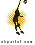 Vector Clip Art of Retro Female Volleyball Player Spiking over Halftone by Patrimonio