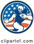 Vector Clip Art of Retro Football Player in an American Flag Circle by Patrimonio