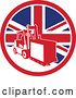 Vector Clip Art of Retro Forklift Moving a Box in a Union Jack Flag Circle by Patrimonio