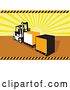 Vector Clip Art of Retro Forklift Moving Crates over Sun Rays by Patrimonio