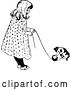 Vector Clip Art of Retro Girl and Cat Playing with Yarn by Prawny Vintage