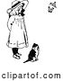 Vector Clip Art of Retro Girl and Cat Watching Butterflies by Prawny Vintage