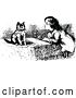 Vector Clip Art of Retro Girl and Kitten Having Tea by Prawny Vintage