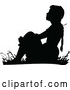Vector Clip Art of Retro Girl Sitting in Grass by Prawny Vintage