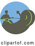 Vector Clip Art of Retro Green Guy Working out on a Rowing Machine, in a Circle by Patrimonio