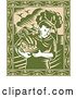 Vector Clip Art of Retro Green Organic Farmer Carrying Fresh Produce in a Bowl with an Ornate Frame by Patrimonio