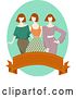 Vector Clip Art of Retro Group of Mannequins in Apparel over a Banner by BNP Design Studio
